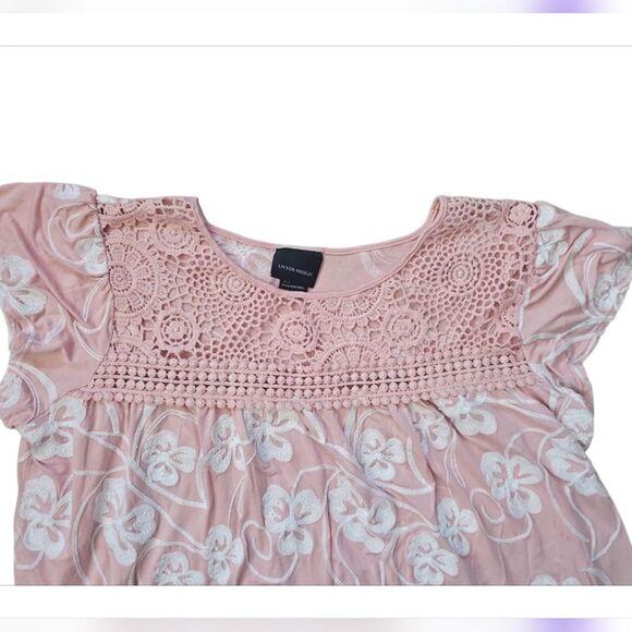 Liv Los Angeles Powder Pink Crochet Lace Embroidered Blouse Sz 1X Boho Flowy - Picture 9 of 15